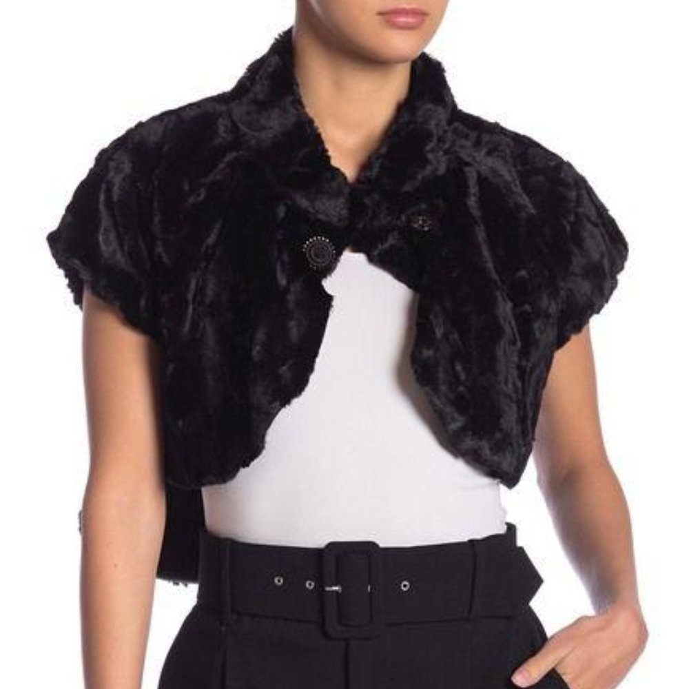Nanette lepore Faux Fur Short Sleeve Shrug Black